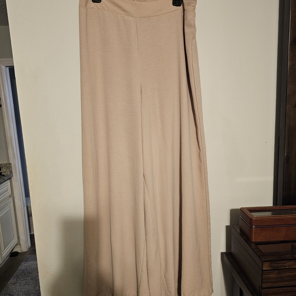 Adrianna Papell Wide Leg Palazzo Pants Smocked Waist Tan Beige XL